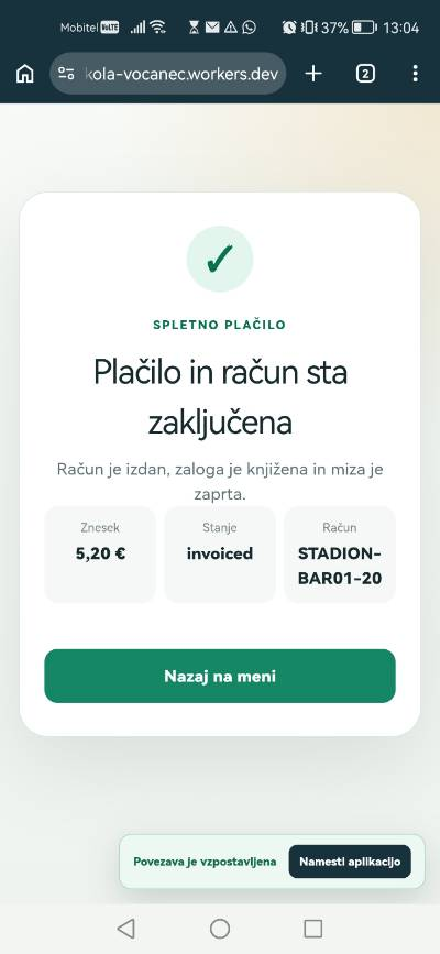 Potrditev zaključenega QR plačila